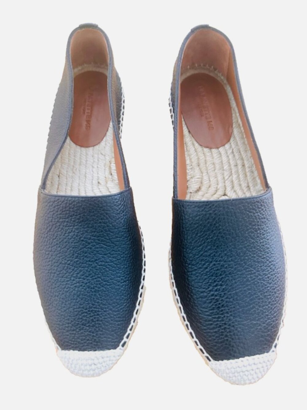 NIB Lafayette 148 NY Black Leather Grained Wedge Slip On Espadrille 39.5